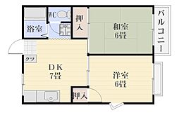 東郷サンハイツ 2DKの間取図画像