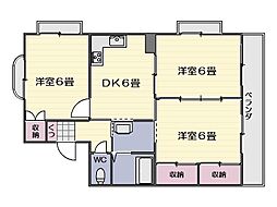 サンシャトー永吉 3DKの間取図画像
