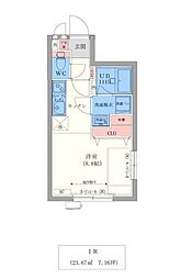 M THE ONE USUKI ワンルームの間取図画像