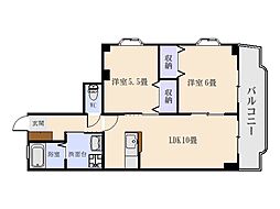 サンパレス新屋敷 2LDKの間取図画像
