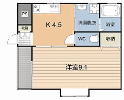 ラフィーネうすき 2階1Kの間取り