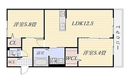 ラシュレ 2LDKの間取図画像