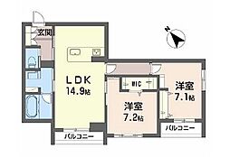 アトリエールK 2LDKの間取図画像