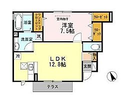ラ・モンテB 1LDKの間取図画像