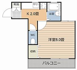 カサ・ベッコウ 1Kの間取図画像