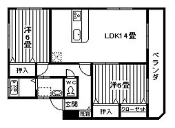 ウイングハイツ 2LDKの間取図画像