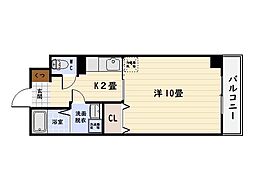 レジデンスＦＵＫＵ 4階1Kの間取り