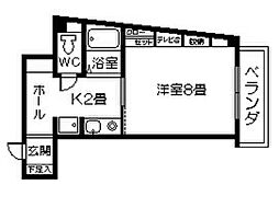 橋口ビル 2階1Kの間取り