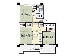 鴨池二丁目団地1号棟 3DKの間取図画像
