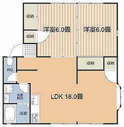 ル・ブラン田上 2LDKの間取図画像
