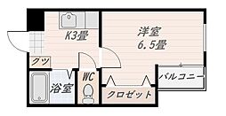 タートル楓 1Kの間取図画像