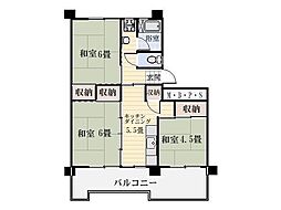 鴨池二丁目団地1号棟 3DKの間取図画像