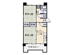 鴨池二丁目団地1号棟 2DKの間取図画像