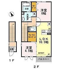カーサポポラーレ 2階2LDKの間取り