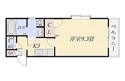 薬師館 2階1Kの間取り