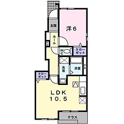 オーリヴァーハウス 1階1LDKの間取り