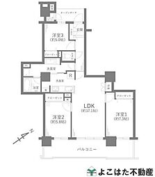 ファインストーリアスカイツインズベルタワー 3LDKの間取図画像