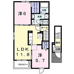 パラディヴェール 2階2LDKの間取り