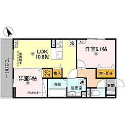 エレガンス ビュー 3階2LDKの間取り