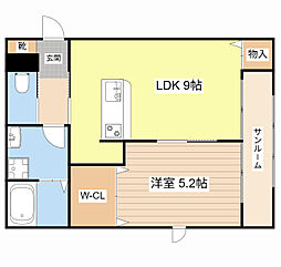 CA彩り 2階1LDKの間取り