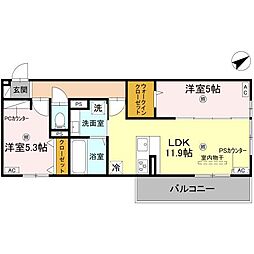 D-ROOM守山3丁目 302 3階2LDKの間取り