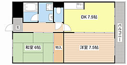エクシブI番館 2階2DKの間取り