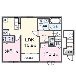ブルーム 2階2LDKの間取り
