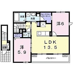 カルム 2階2LDKの間取り