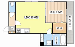 シャルール 3階1LDKの間取り