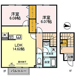 サンシャイン飛竜 2階2LDKの間取り