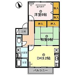 ディアコート　II 2階2DKの間取り