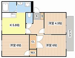 メゾンフレグランス 2LDKの間取図画像