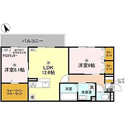 草津市野村5丁目アパート 2LDKの間取図画像