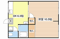 ハイブリッジハイツ2 1DKの間取図画像