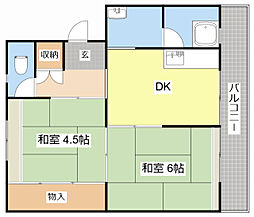 ビレッジハウス外町1号棟 2DKの間取図画像