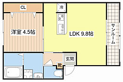 レーベンルーエ 1LDKの間取図画像