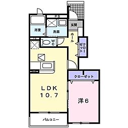 エイチアンドピー 1LDKの間取図画像