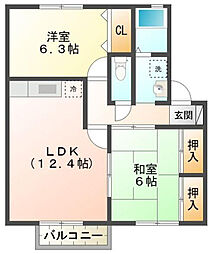阪急京都本線 上牧駅 徒歩7分の賃貸アパート 2階2LDKの間取り