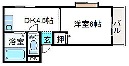 フルネスパート2 1DKの間取図画像