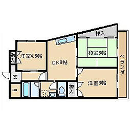 大川マンション 3DKの間取図画像