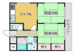 グリーンピア高槻 2DKの間取図画像