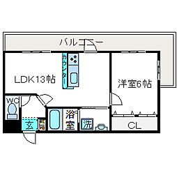 エクレール大畑 1LDKの間取図画像