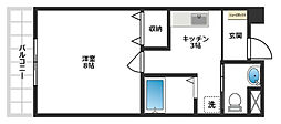 グランベール京口 1Kの間取図画像