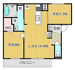 D-residence高槻市下田部A 2LDKの間取図画像