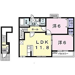 JR東海道・山陽本線 河瀬駅 徒歩15分の賃貸アパート 2階2LDKの間取り
