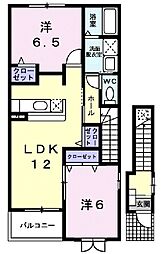 近江鉄道近江本線 八日市駅 徒歩23分の賃貸アパート 2階2LDKの間取り