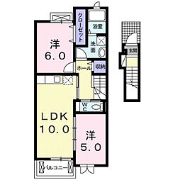 JR草津線 寺庄駅 徒歩4分の賃貸アパート 2階2LDKの間取り