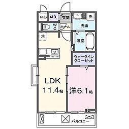 JR湖西線 堅田駅 4.9kmの賃貸アパート 2階1LDKの間取り