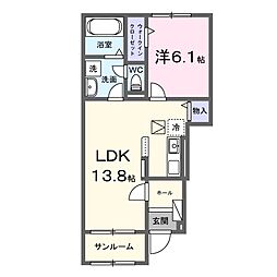 近江鉄道近江本線 豊郷駅 徒歩16分の賃貸アパート 1階1LDKの間取り