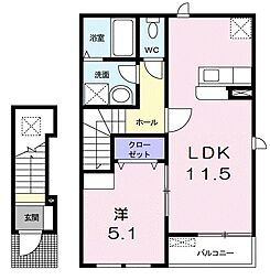 JR東海道・山陽本線 彦根駅 徒歩37分の賃貸アパート 2階1LDKの間取り